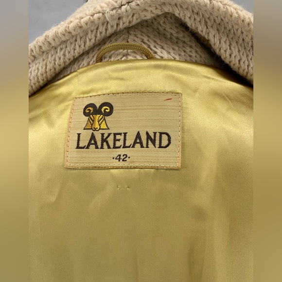 LAKELAND Cardigan Jacket Men's Size 42 Creme knit Button front Satin lining VTG - Picture 5 of 5